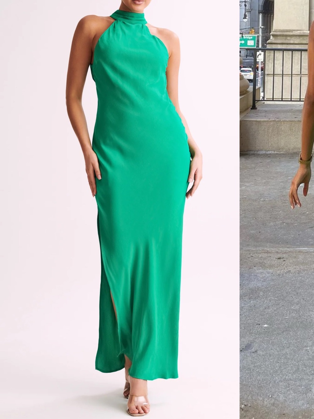 Meshki Claire Satin Drape Back Maxi Dress